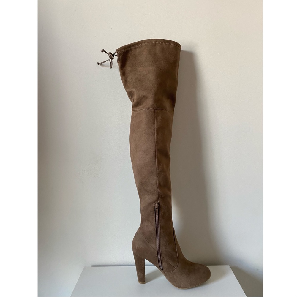 Charlotte Russe Tan Suede Over-the-Knee Heeled Boots - Picture 3 of 8